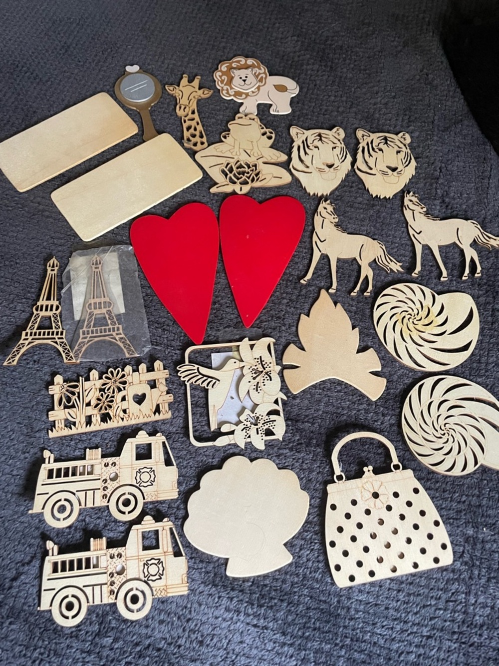 Lot of 23 Wooden Craft Cutouts Unfinished DIY Shapes Kids Crafts Scrapbooking